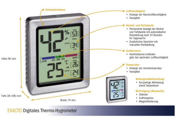 Termohigrometar EXACTO, TFA Dostmann, 30.5047.54 - Image 2